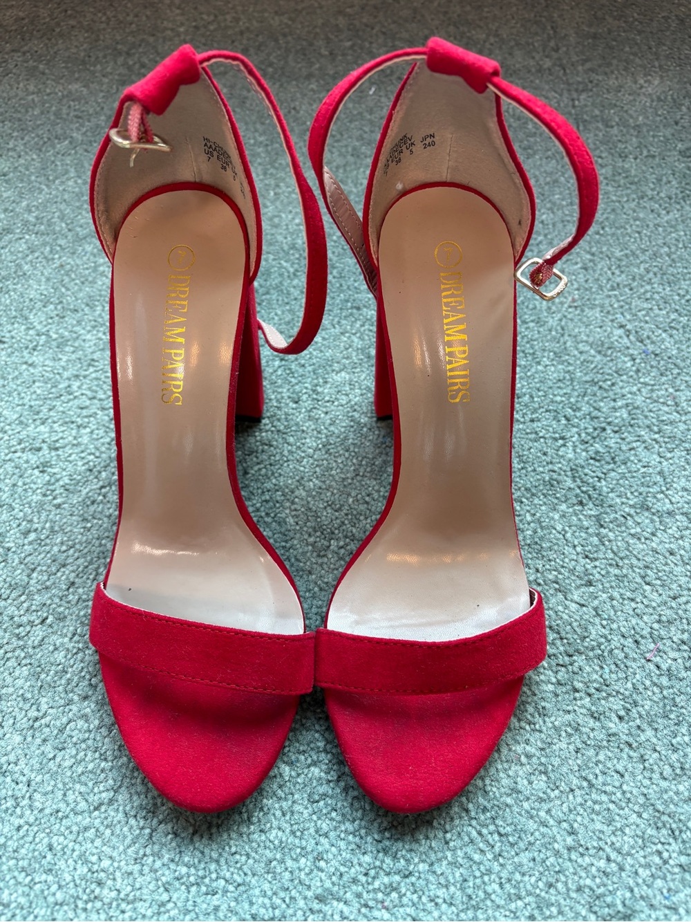 Dream Pairs Red Suede Ankle Strap Block Heels
